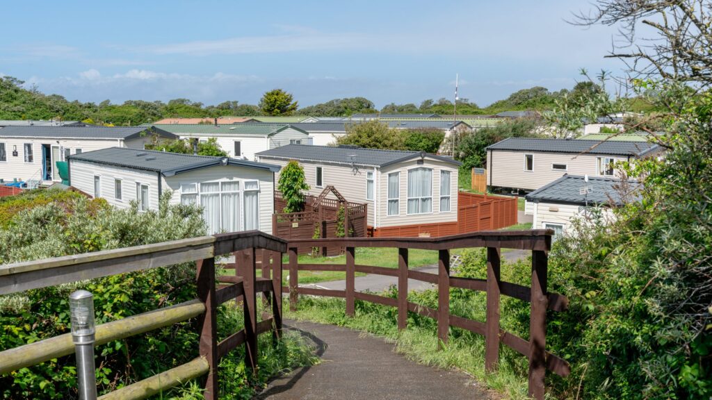 Pathway leading to holiday homes at Retreat Caravan Park